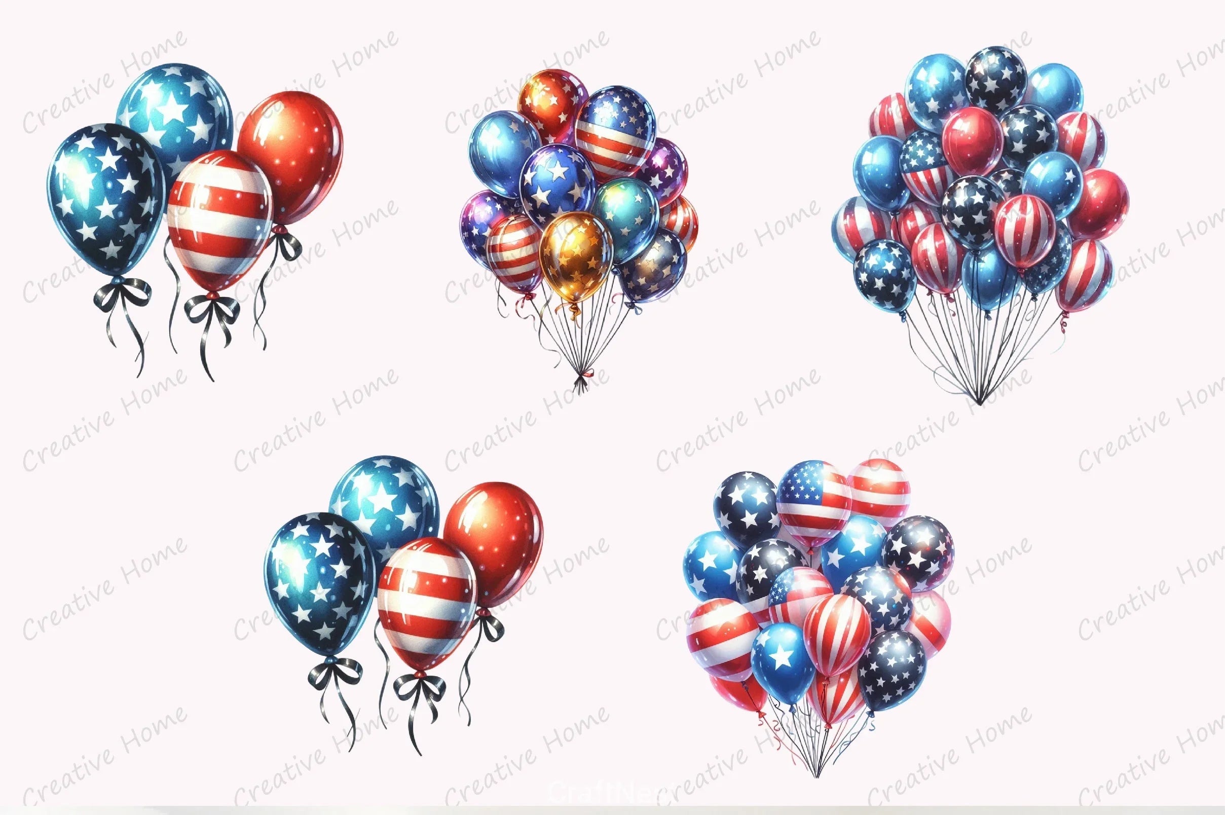 American 4th of July Party Balloons Clipart Bundle - CraftNest - Digital Crafting and Art