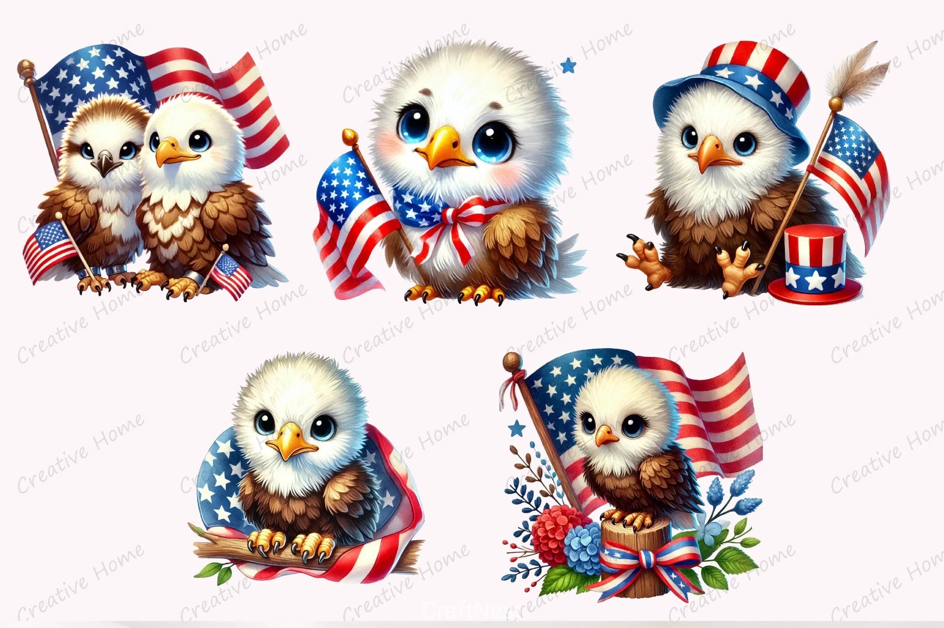 Cute Baby Bald Eagle 4th July Clipart Bundle - CraftNest - Digital Crafting and Art