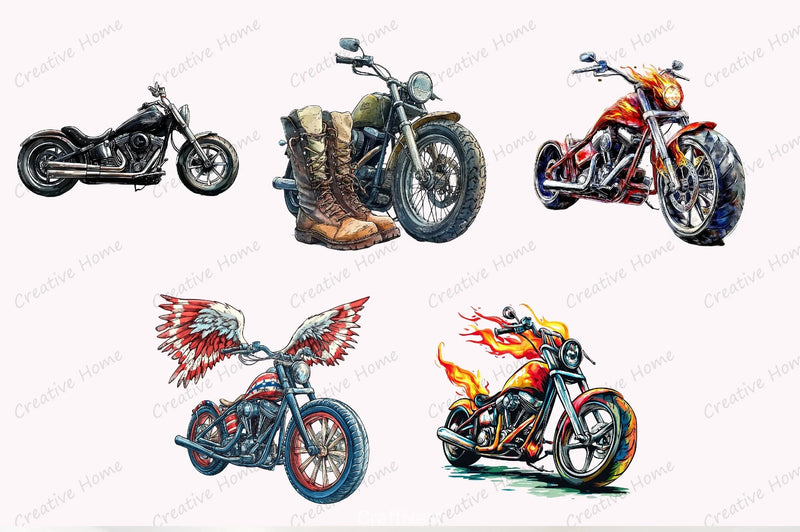 Cruiser Motorcycle Clipart Bundle - CraftNest - Digital Crafting and Art