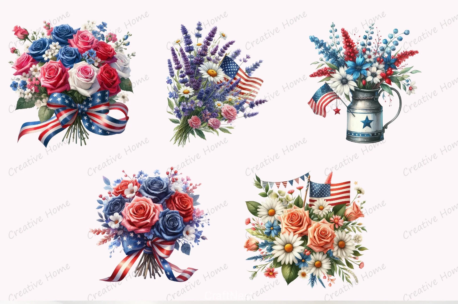 American Flag Flower Bouquet Clipart Bundle - CraftNest - Digital Crafting and Art