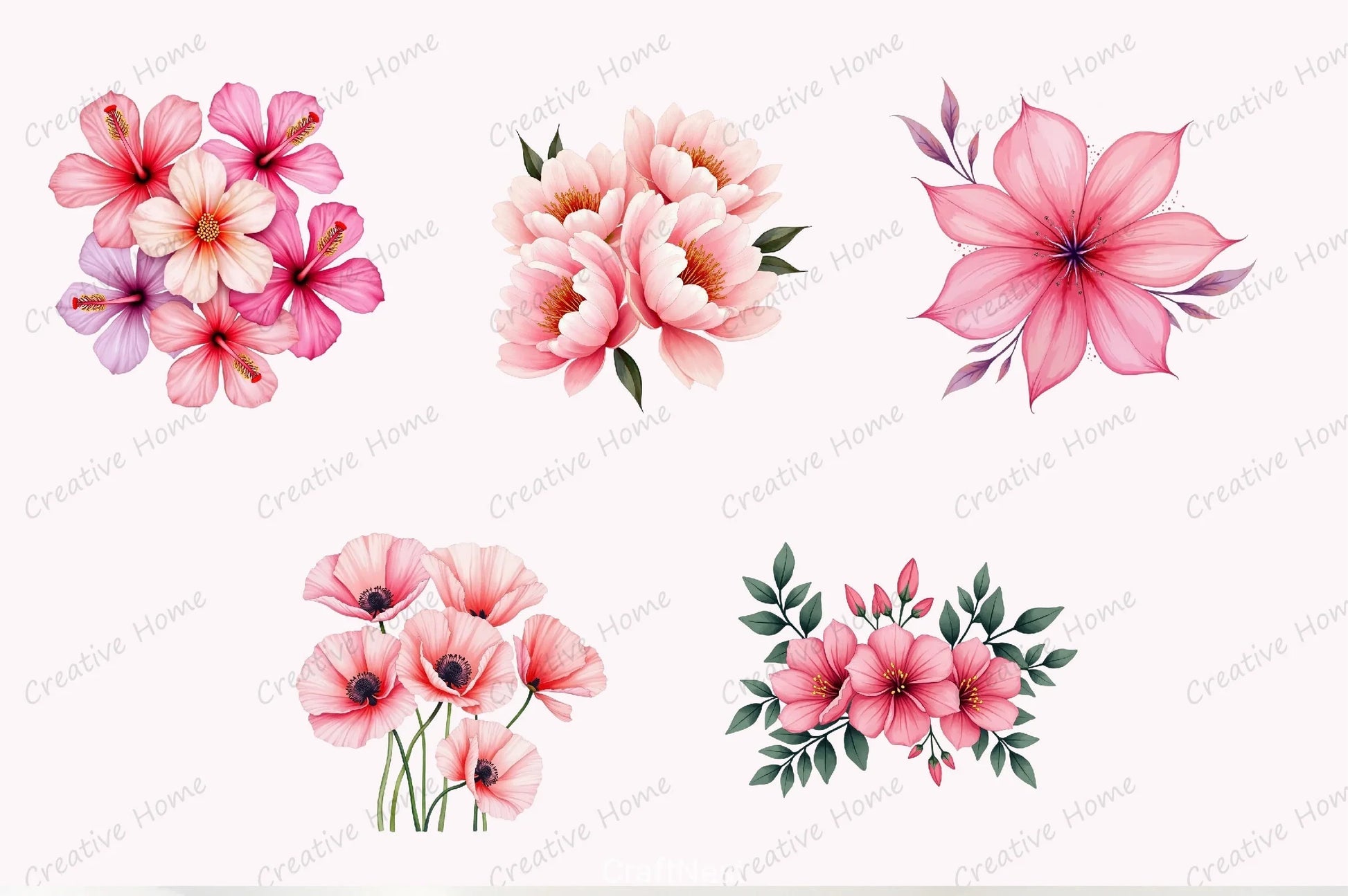 Pink Bloom Floral Clipart Bundle - CraftNest - Digital Crafting and Art