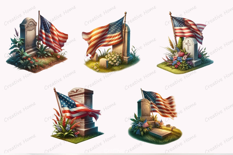 Memorial Day Flag Grave Clipart Bundle - CraftNest - Digital Crafting and Art