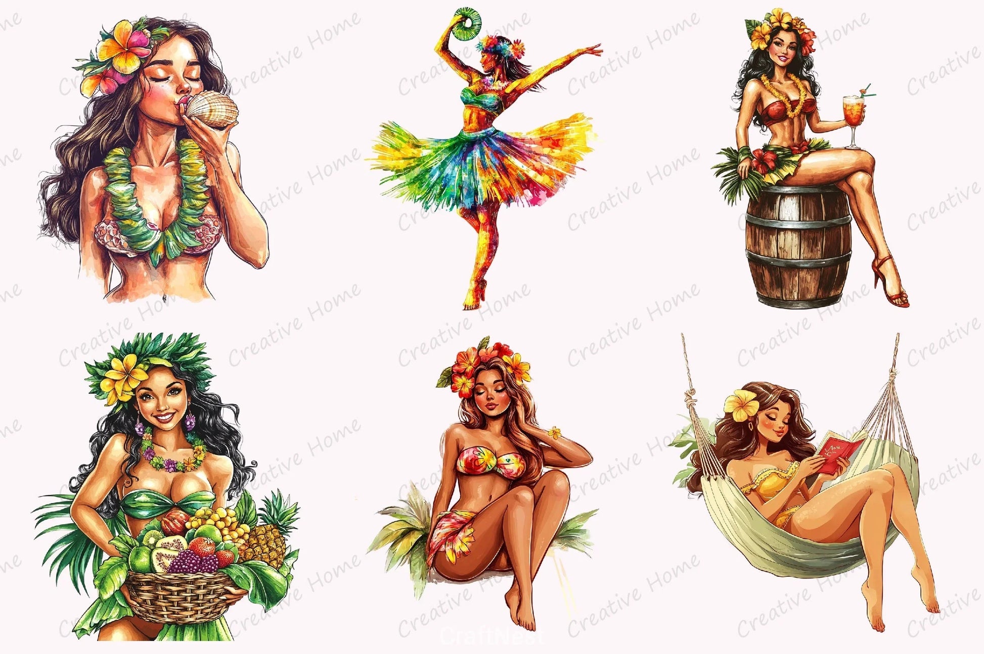 Pin Up Hula Girl Clipart Bundle - CraftNest - Digital Crafting and Art