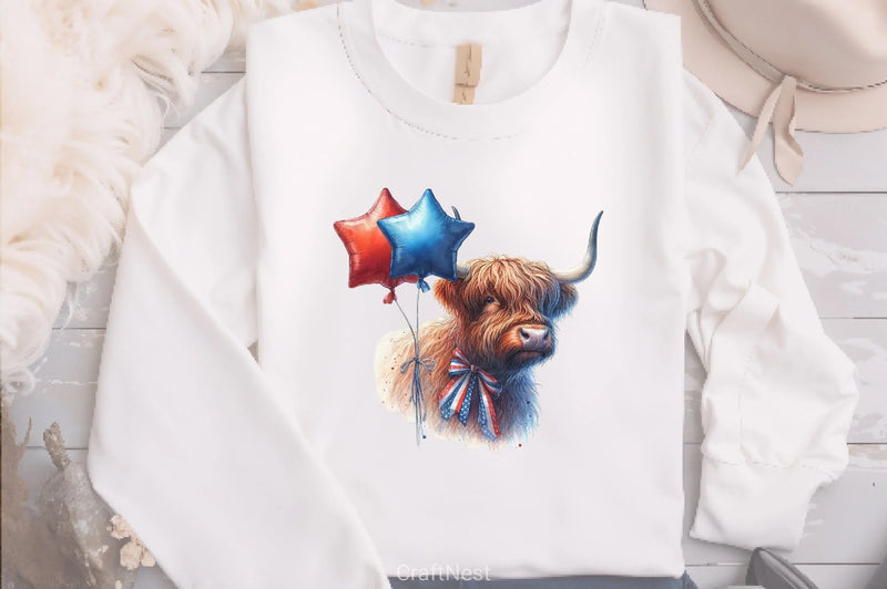 Patriotic Highland Cow Clipart Bundle 5 - CraftNest - Digital Crafting and Art