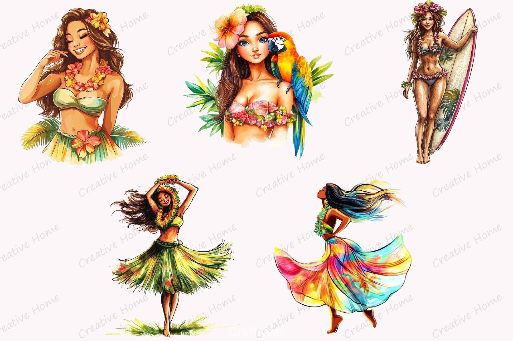 Pin Up Hula Girl Clipart Bundle - CraftNest - Digital Crafting and Art