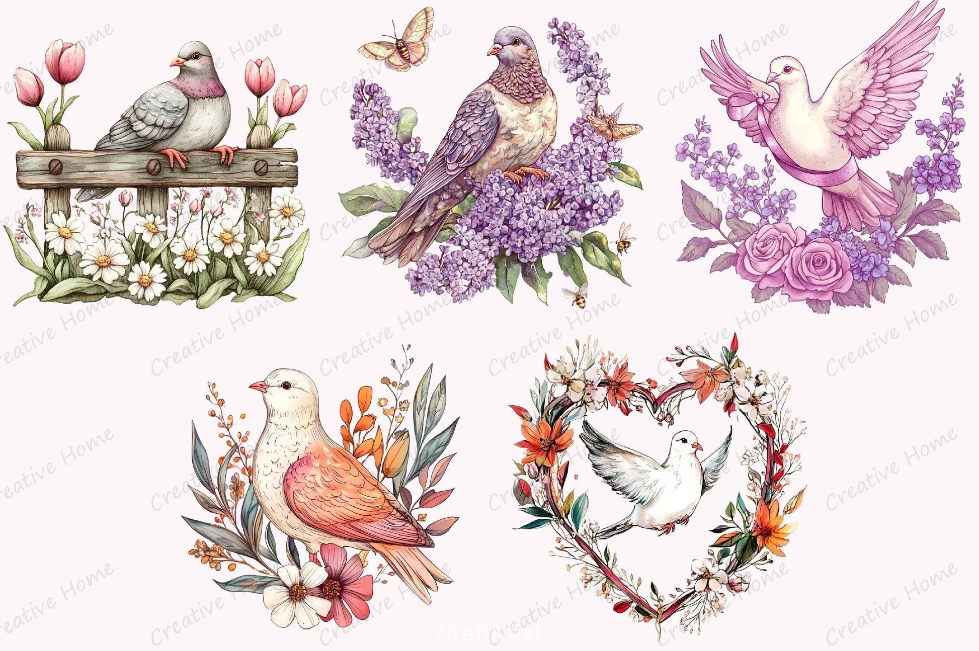 Spring Doves Clipart Bundle - CraftNest - Digital Crafting and Art