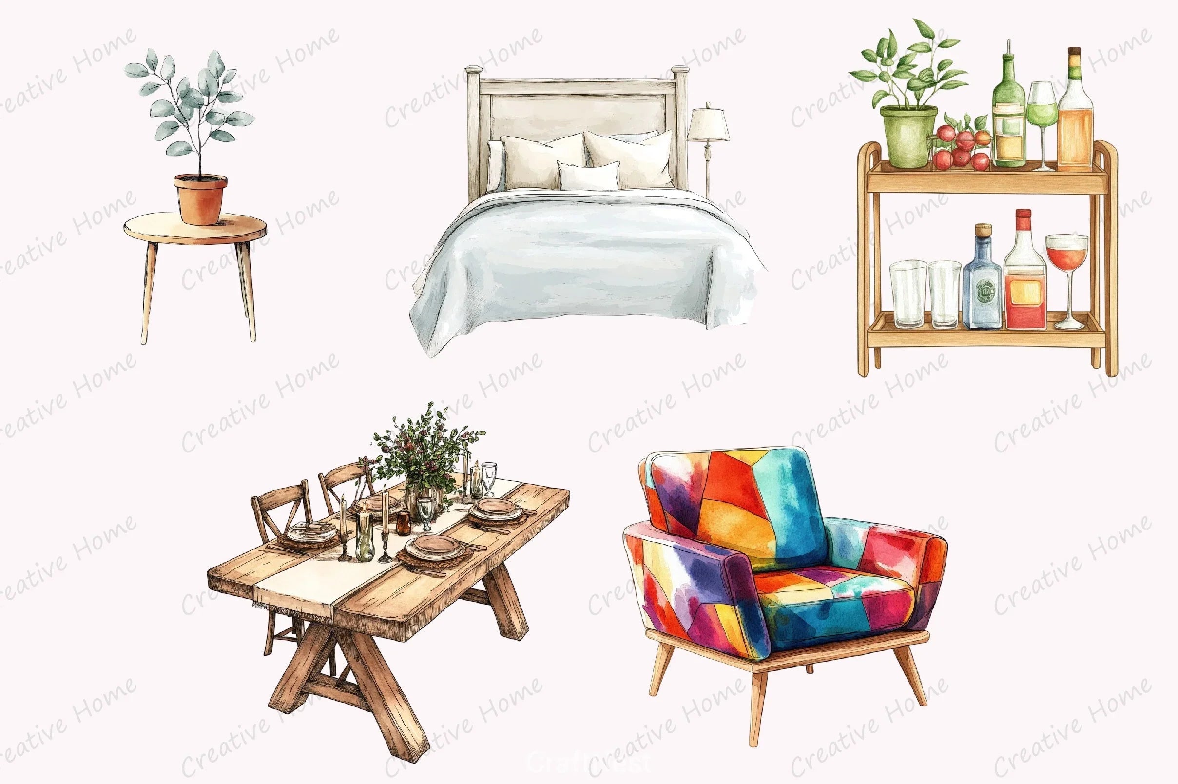 Home Furniture Clipart Bundle 3 - CraftNest - Digital Crafting and Art