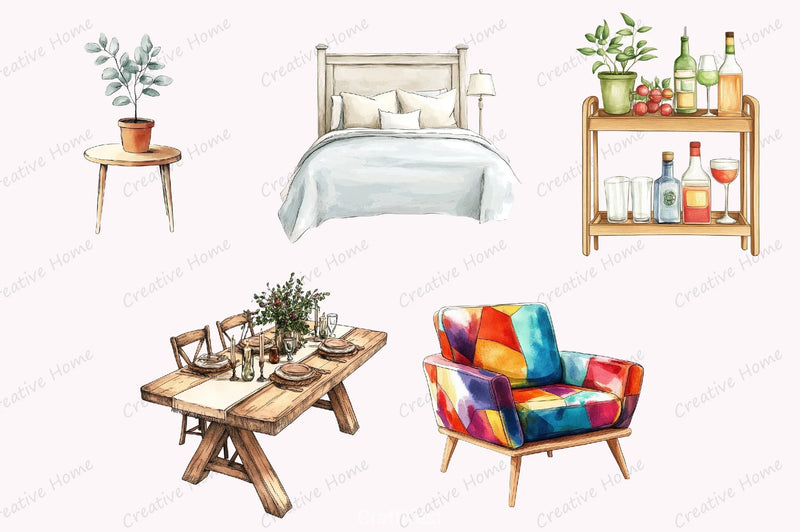 Home Furniture Clipart Bundle 3 - CraftNest - Digital Crafting and Art