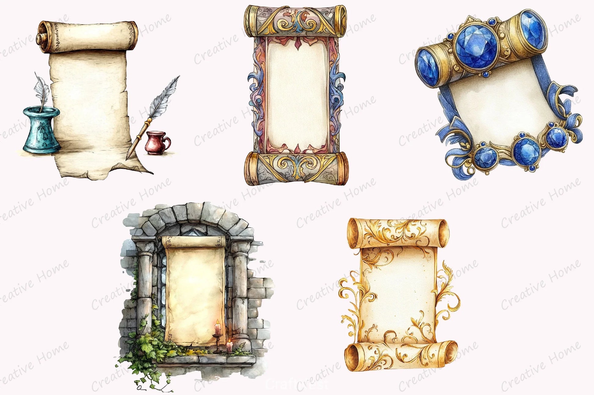 Vintage Medieval Scroll Clipart Set - CraftNest - Digital Crafting and Art