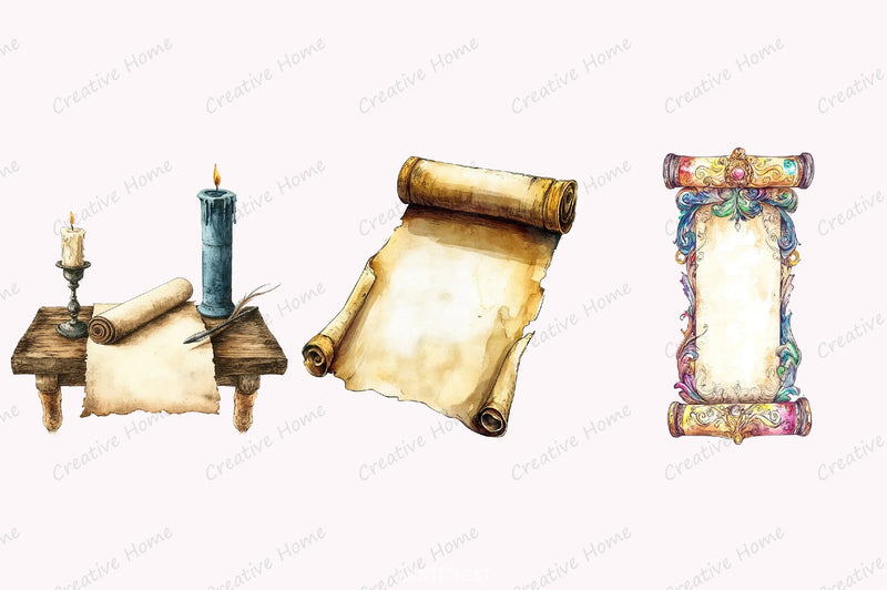Vintage Medieval Scroll Clipart Set - CraftNest - Digital Crafting and Art