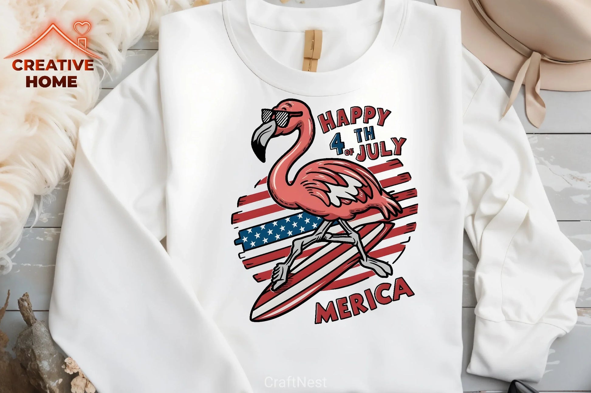 Patriotic Flamingo Surfboard Clipart Bundle - CraftNest - Digital Crafting and Art