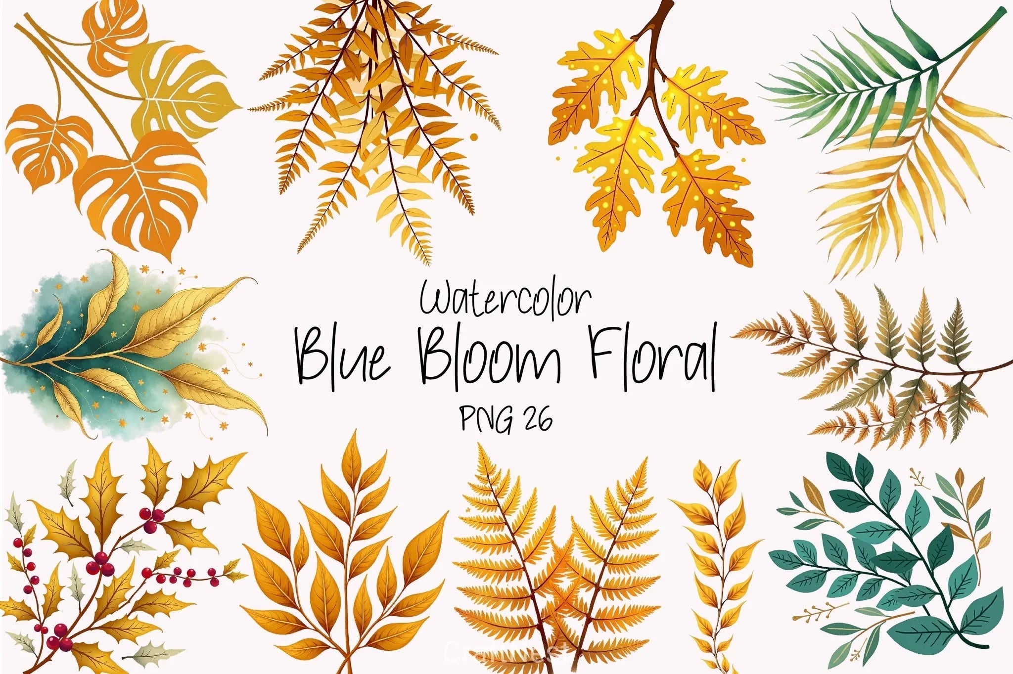 Botanical Golden Leaves Clipart Bundle - CraftNest - Digital Crafting and Art