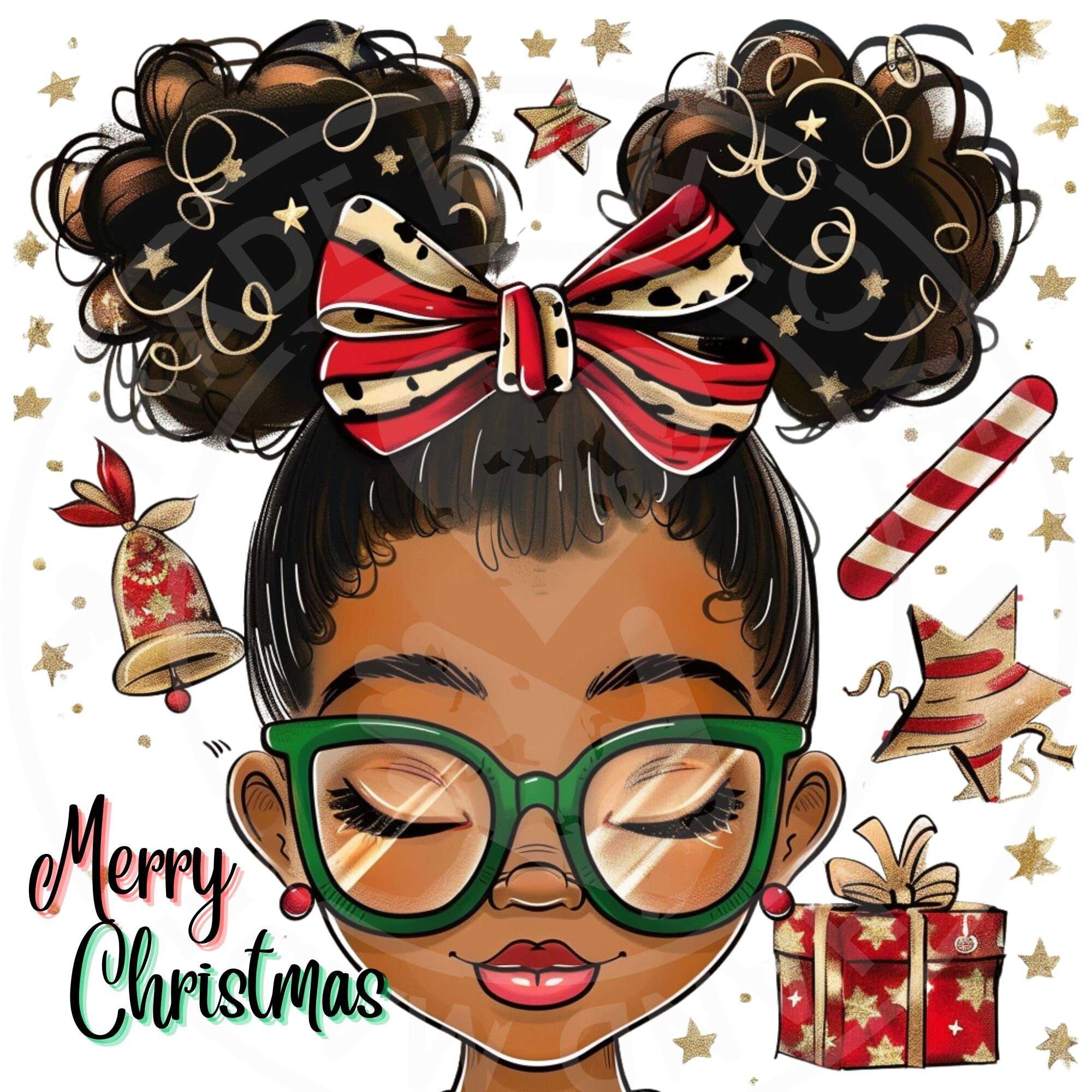 Afro Messy Bun Christmas Clipart - CraftNest - Digital Crafting and Art