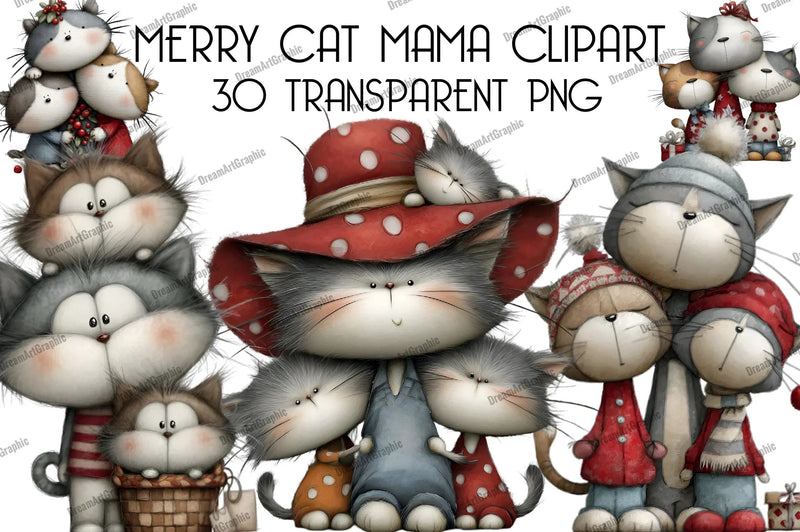Merry Cat Mama Clipart Bundle - CraftNest - Digital Crafting and Art