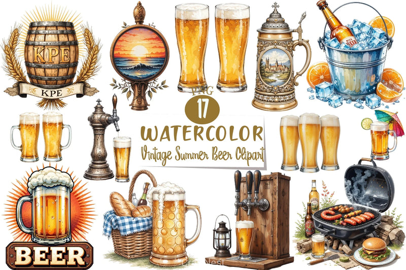 Vintage Summer Beer Clipart Bundle - CraftNest - Digital Crafting and Art