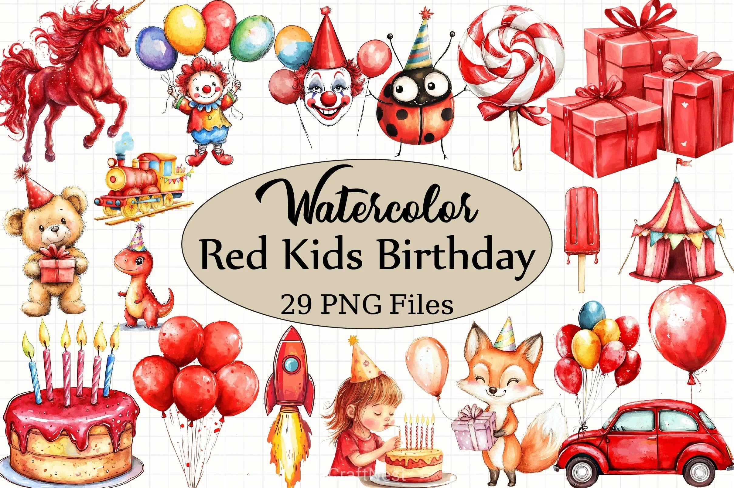 Red Kids Birthday Clipart Bundle - CraftNest - Digital Crafting and Art