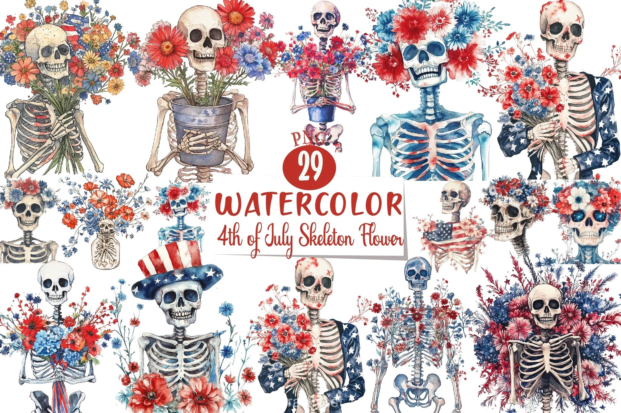 4th of July Skeleton Flower Clipart Bundle - CraftNest - Digital Crafting and Art