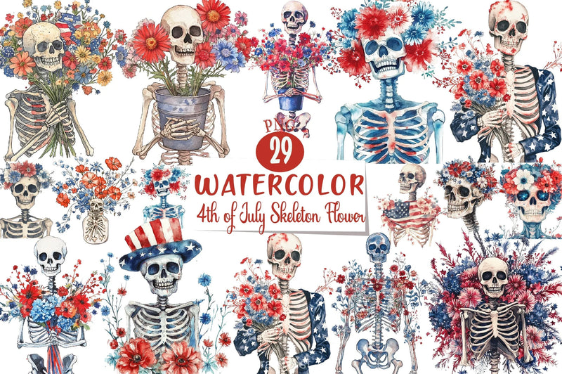 4th of July Skeleton Flower Clipart Bundle - CraftNest - Digital Crafting and Art