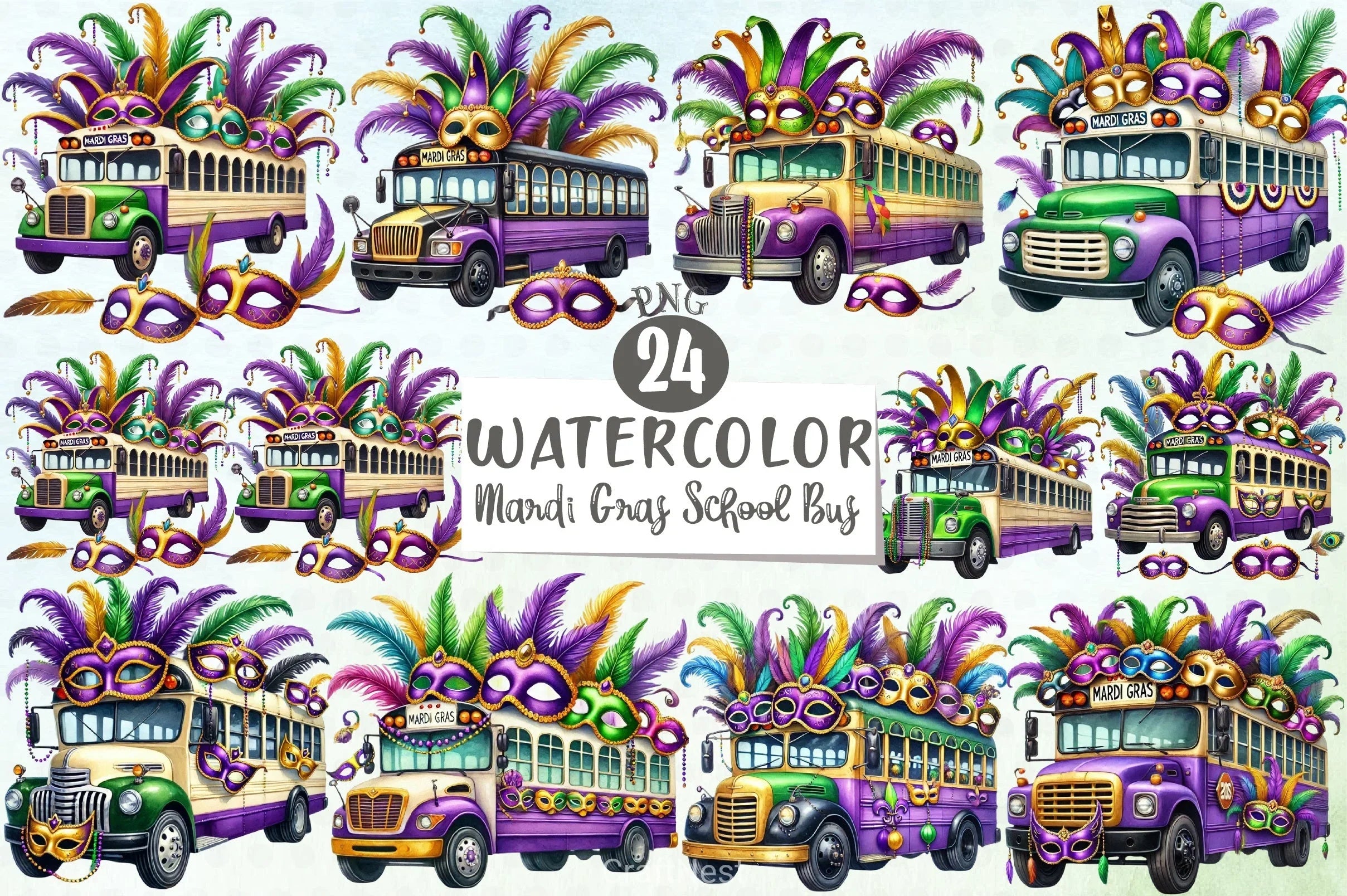 Mardi Gras School Bus Clipart Bundle - CraftNest - Digital Crafting and Art
