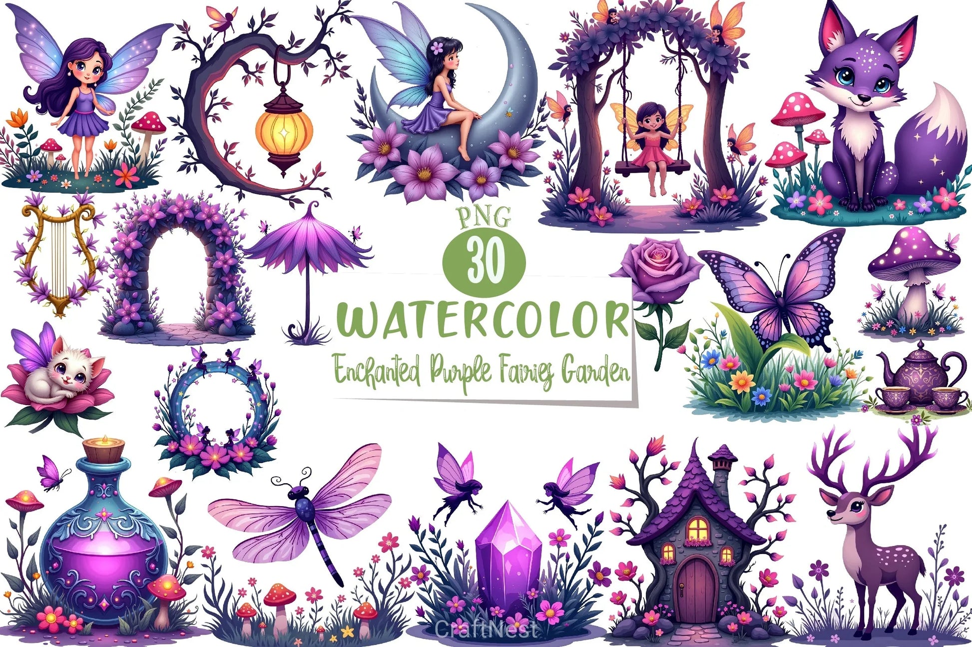 Enchanted Purple Fairies Clipart Bundle - CraftNest - Digital Crafting and Art