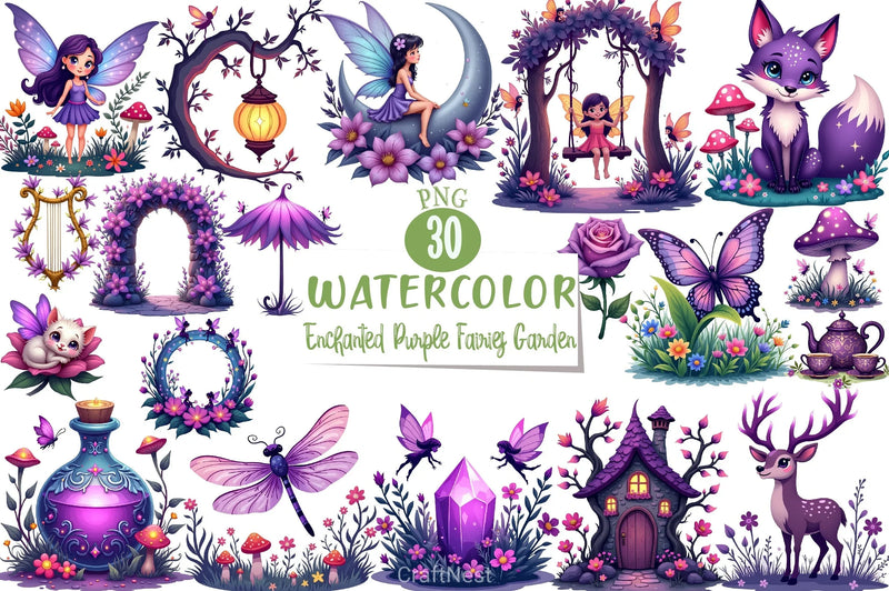 Enchanted Purple Fairies Clipart Bundle - CraftNest - Digital Crafting and Art