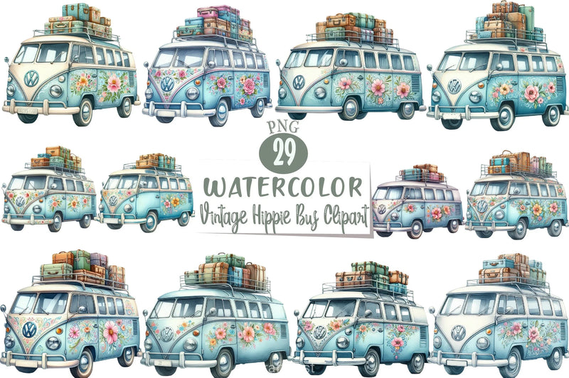 Vintage Hippie Bus Clipart Bundle - CraftNest - Digital Crafting and Art