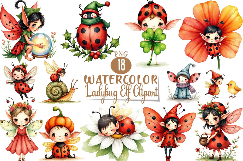 Ladybug Elf Clipart Bundle - CraftNest - Digital Crafting and Art
