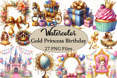 Gold Princess Birthday Clipart Bundle - CraftNest - Digital Crafting and Art