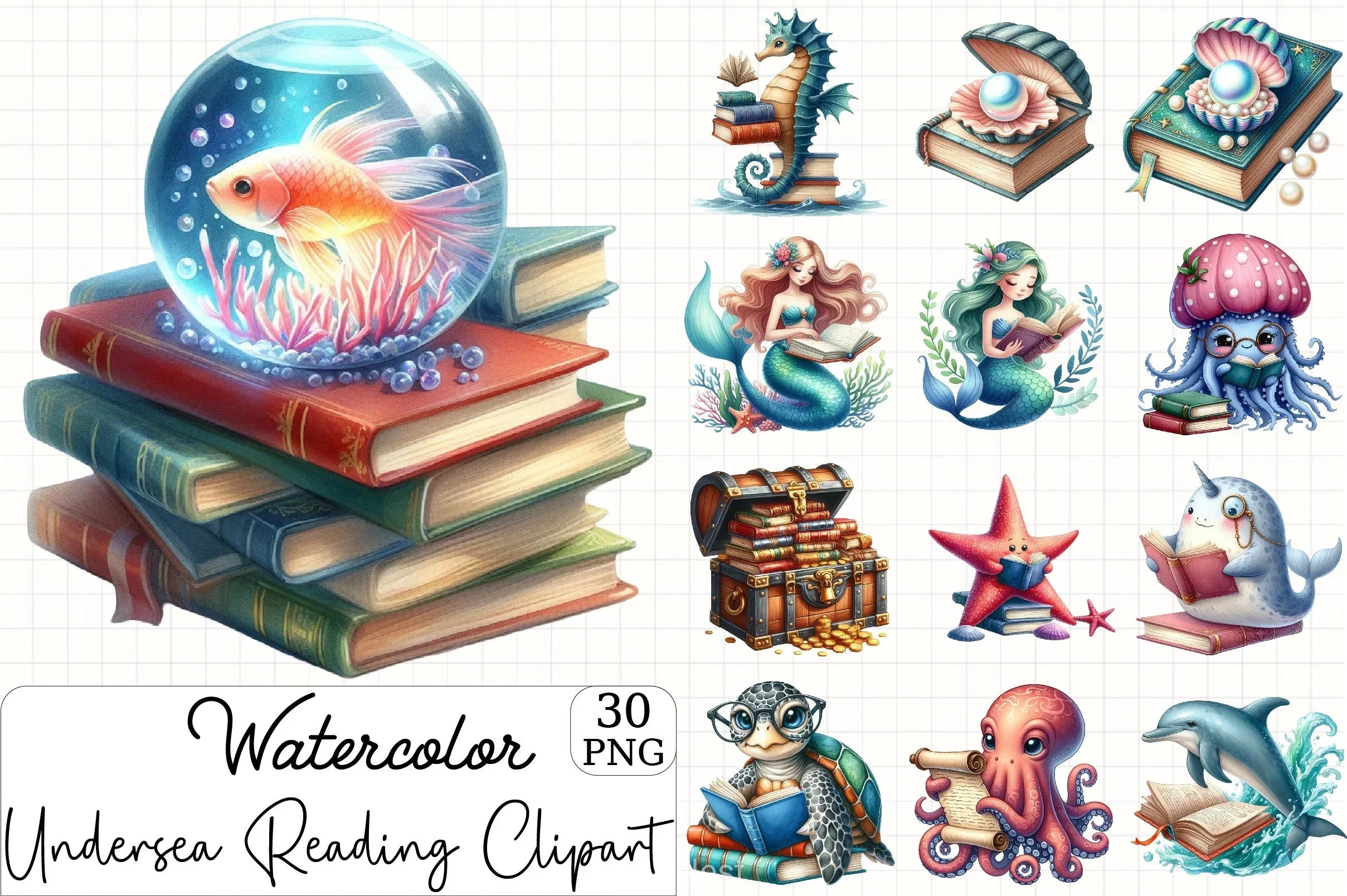 Undersea Reading Clipart Bundle - CraftNest - Digital Crafting and Art