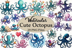 Cute Octopus Clipart Bundle - CraftNest - Digital Crafting and Art
