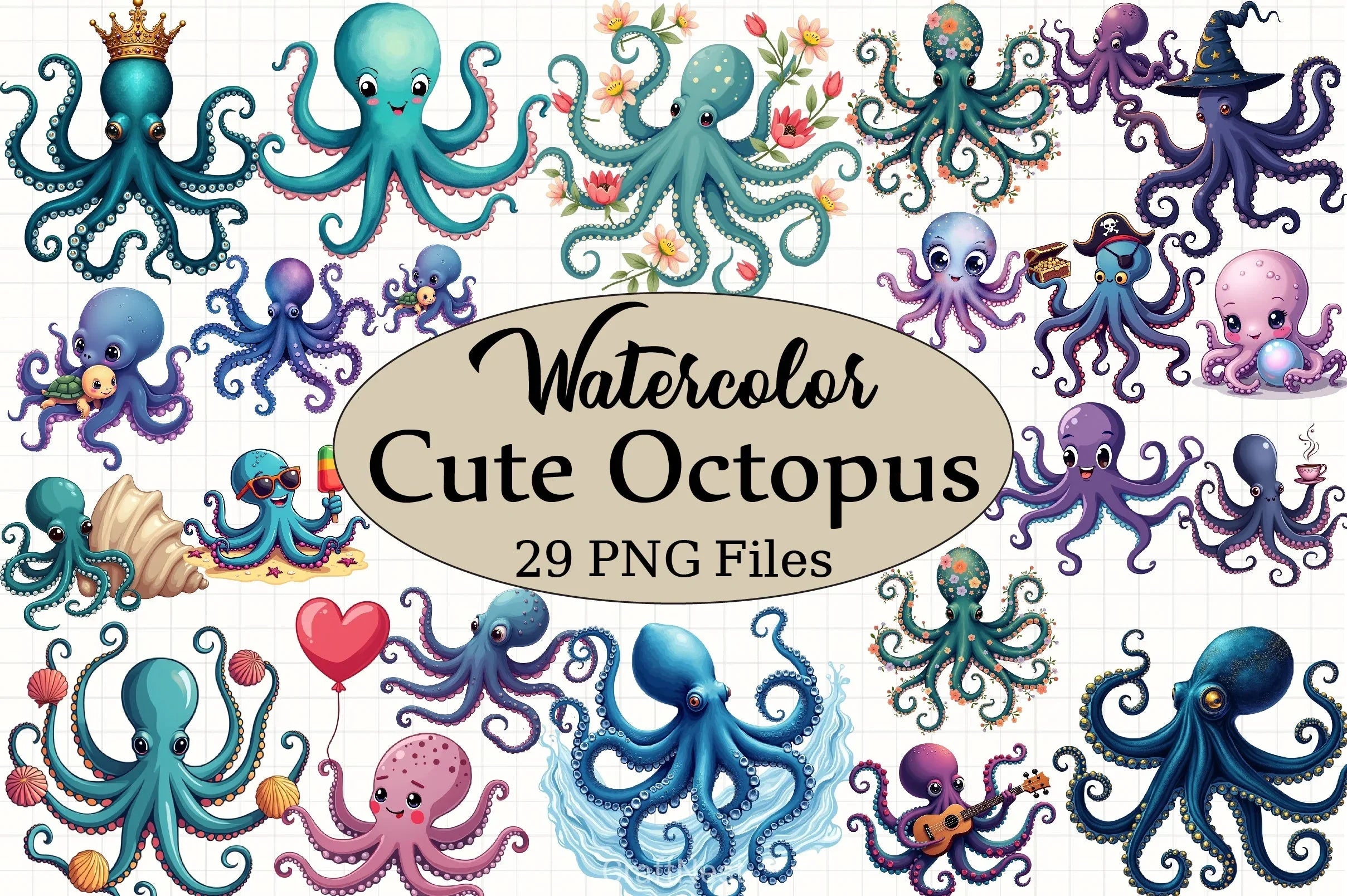 Cute Octopus Clipart Bundle - CraftNest - Digital Crafting and Art