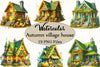 Yellow Green Autumn Village House Clipart Bundle