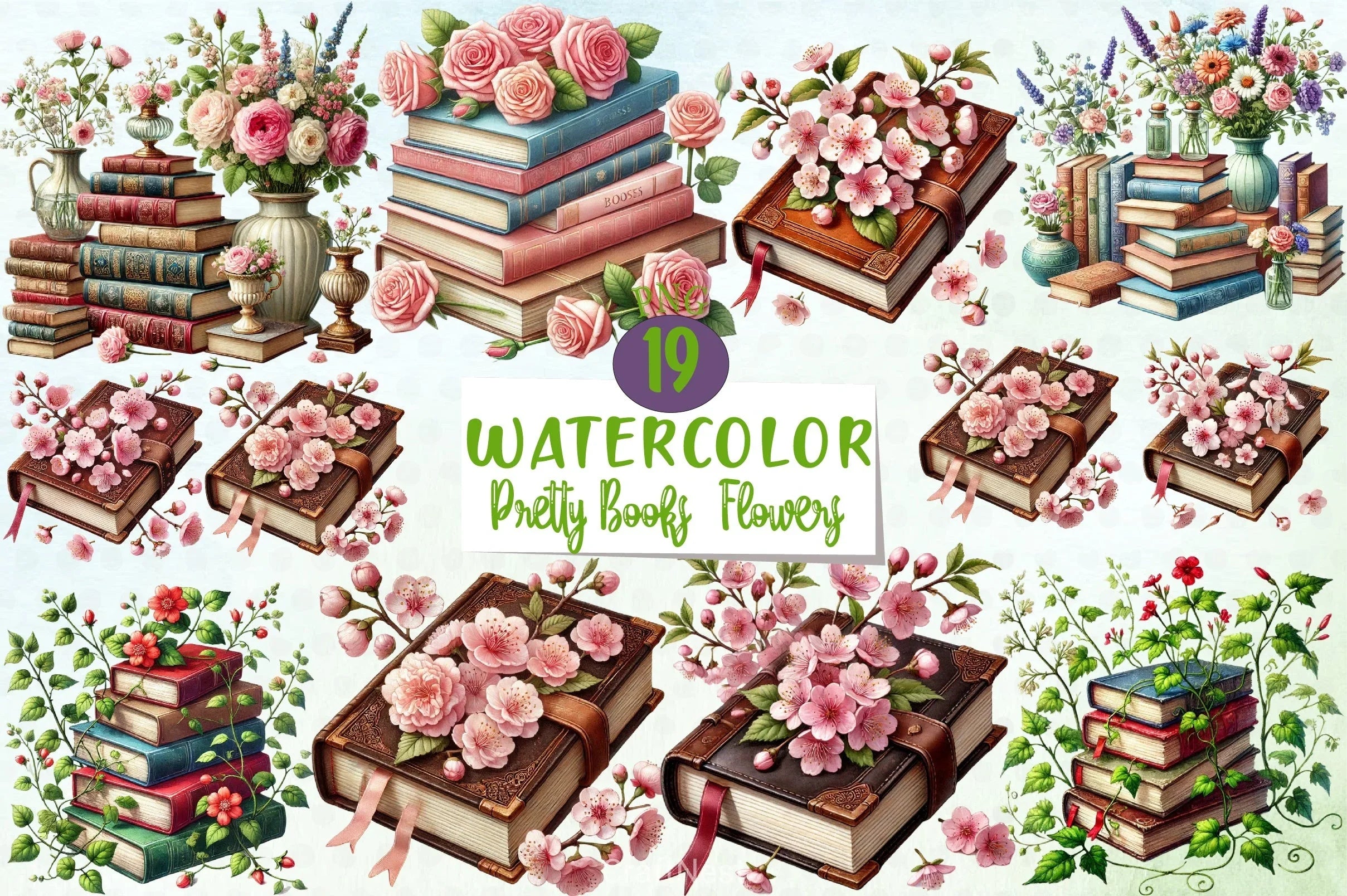 Pretty Books Flowers Clipart Bundle - CraftNest - Digital Crafting and Art