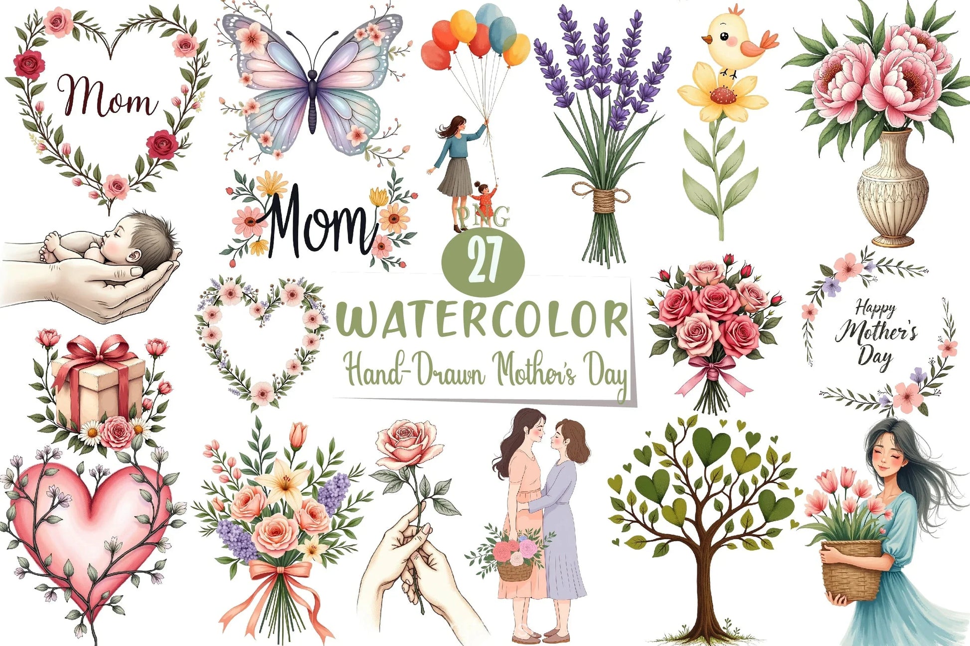 Hand Drawn Mother's Day Clipart Bundle - CraftNest - Digital Crafting and Art