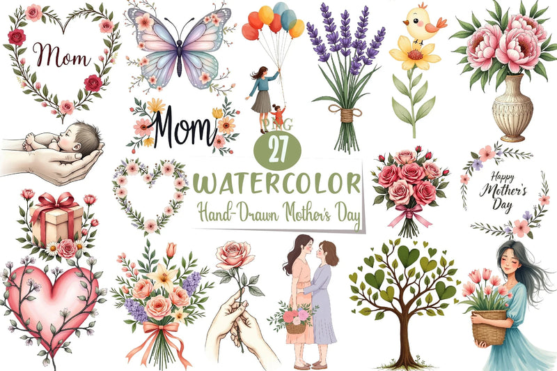 Hand Drawn Mother's Day Clipart Bundle - CraftNest - Digital Crafting and Art