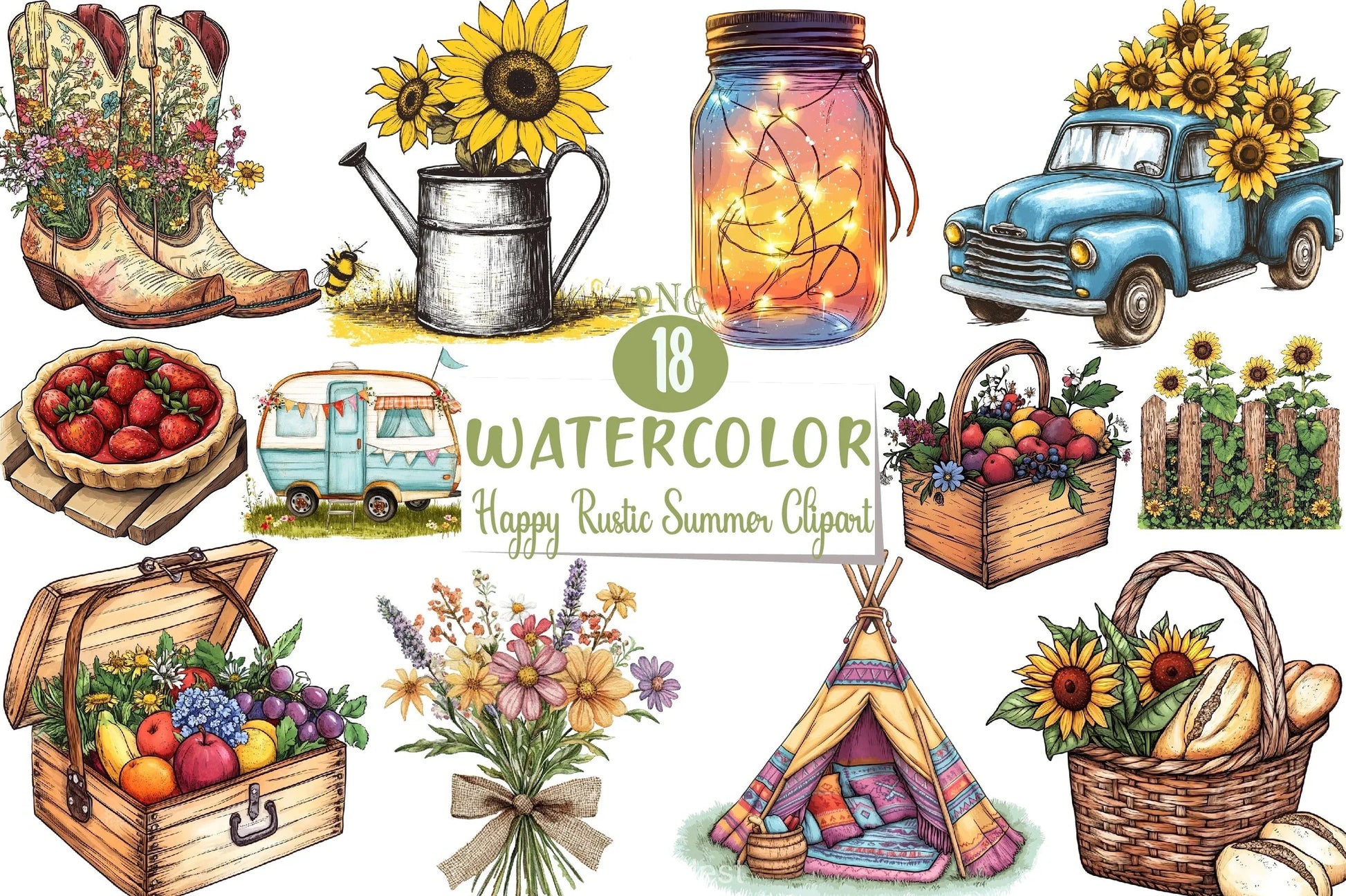 Happy Rustic Summer Clipart Bundle - CraftNest - Digital Crafting and Art