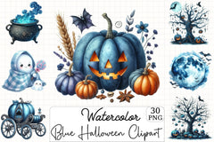 Blue Halloween Clipart Bundle - CraftNest - Digital Crafting and Art