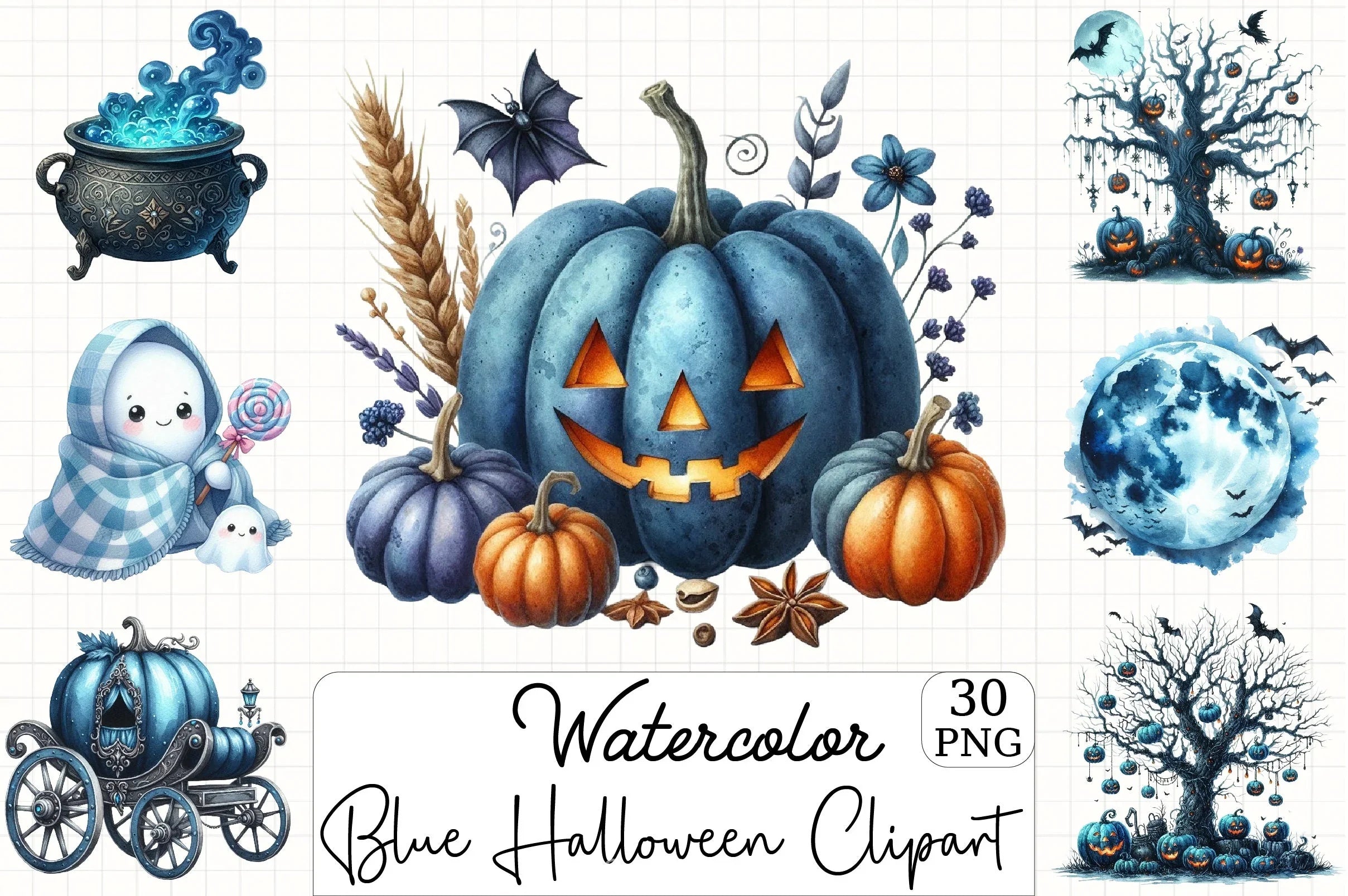 Blue Halloween Clipart Bundle - CraftNest - Digital Crafting and Art