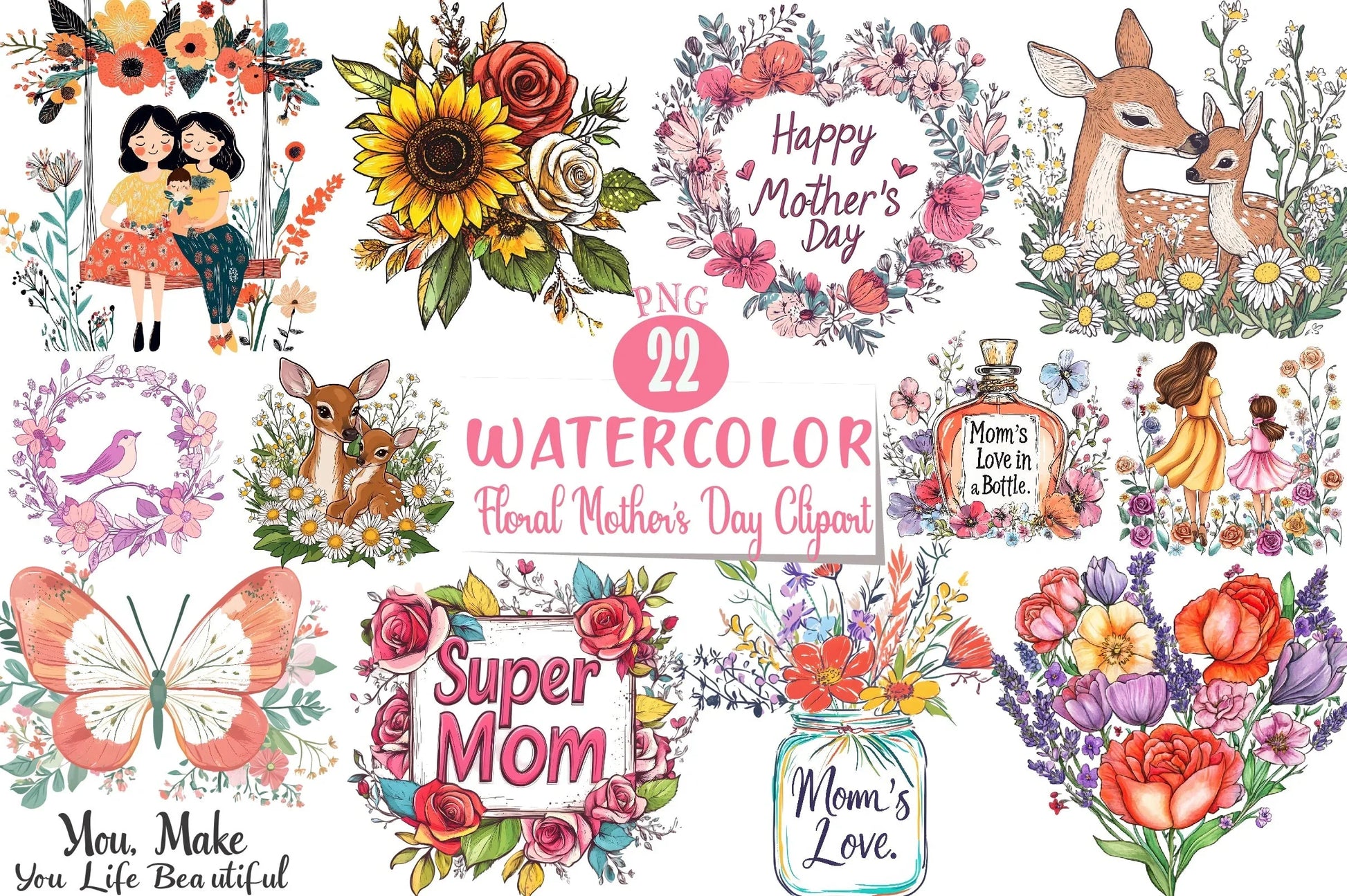 Floral Mother's Day Clipart Bundle 3 - CraftNest - Digital Crafting and Art