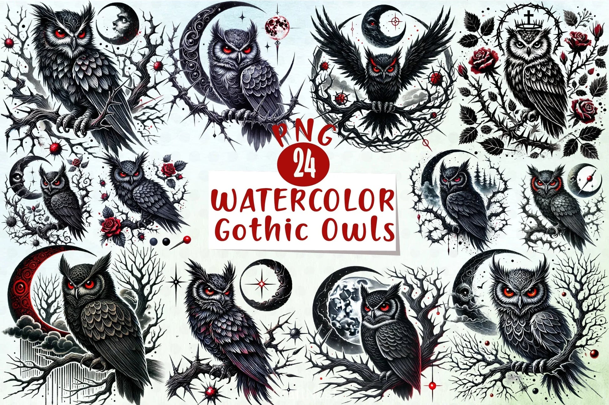 Gothic Owls Clipart Bundle - CraftNest - Digital Crafting and Art