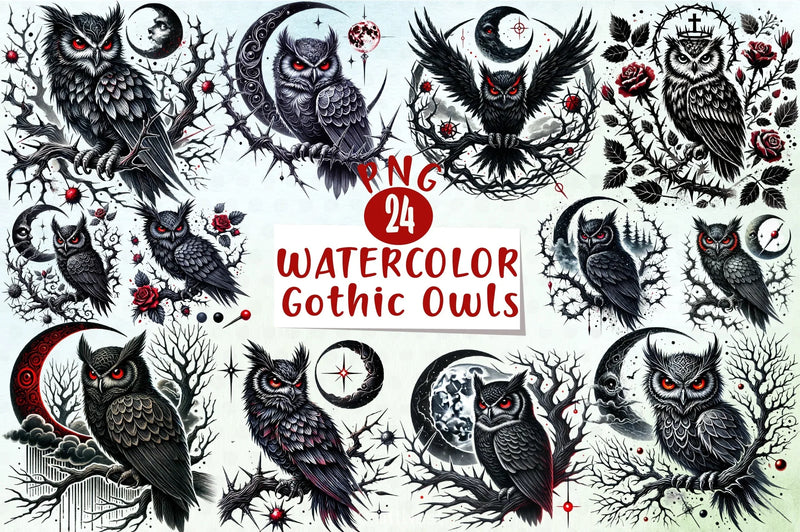 Gothic Owls Clipart Bundle - CraftNest - Digital Crafting and Art