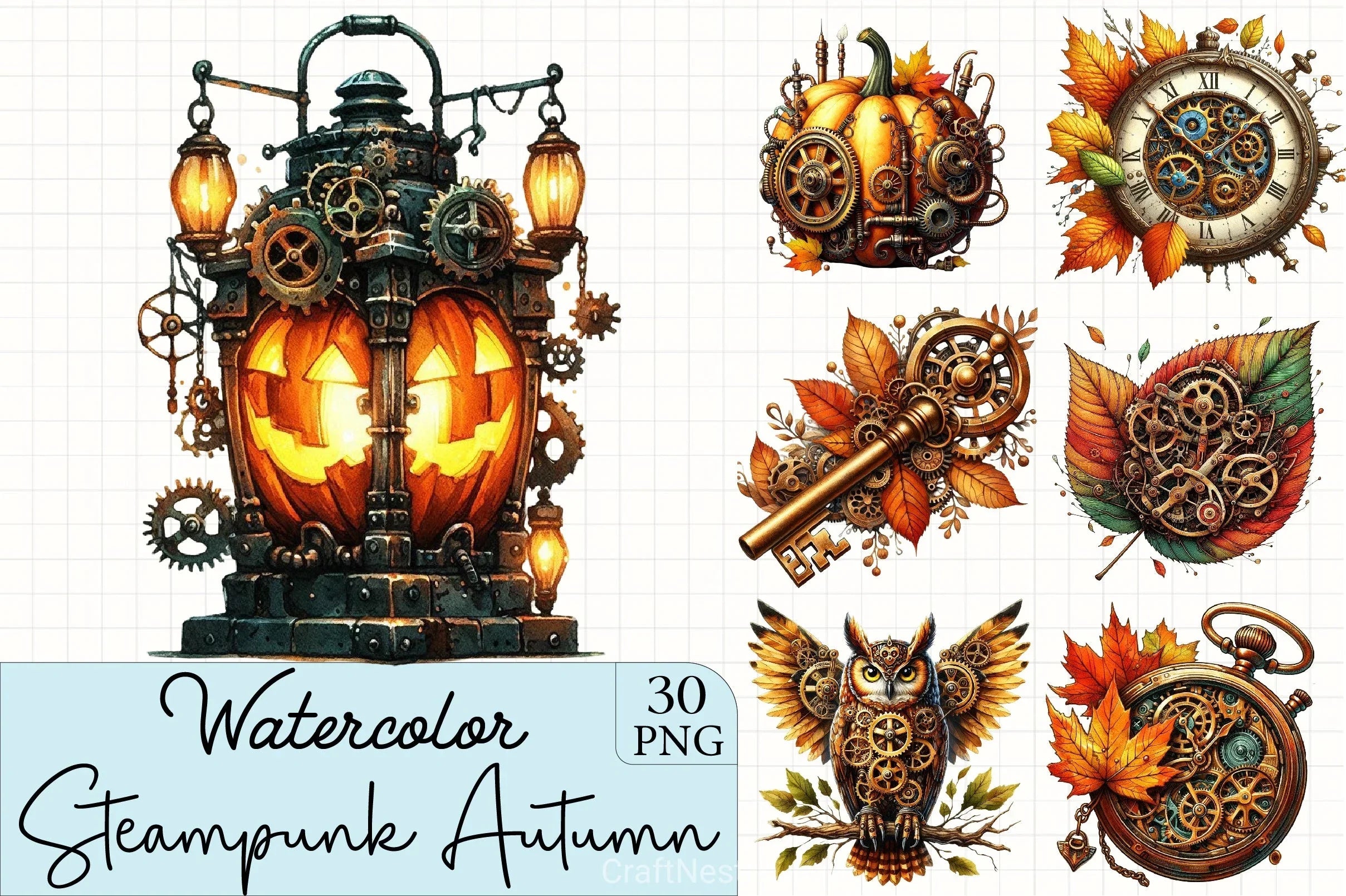 Steampunk Autumn Clipart Bundle - CraftNest - Digital Crafting and Art