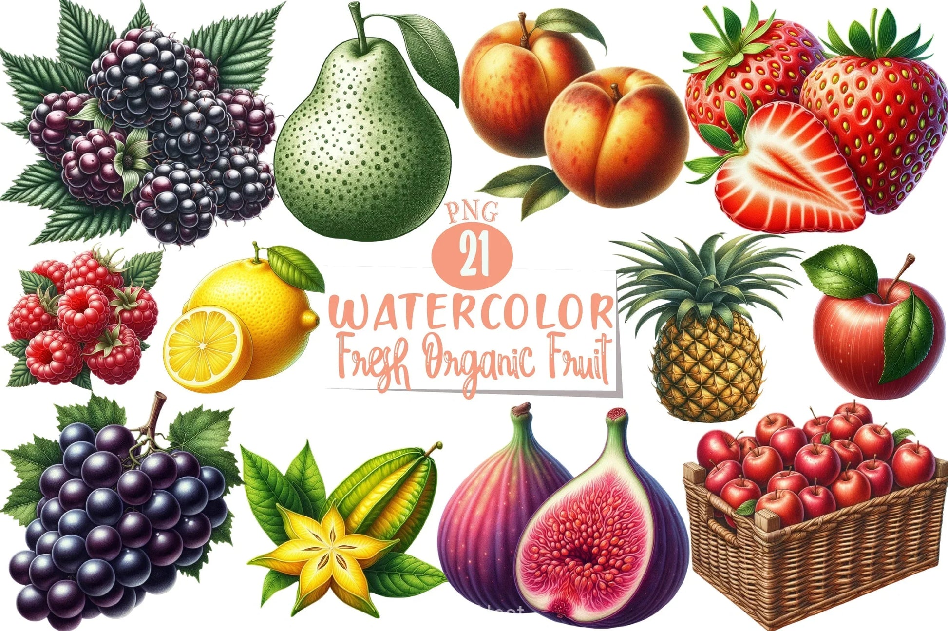 Fresh Organic Fruit Clipart Bundle - CraftNest - Digital Crafting and Art