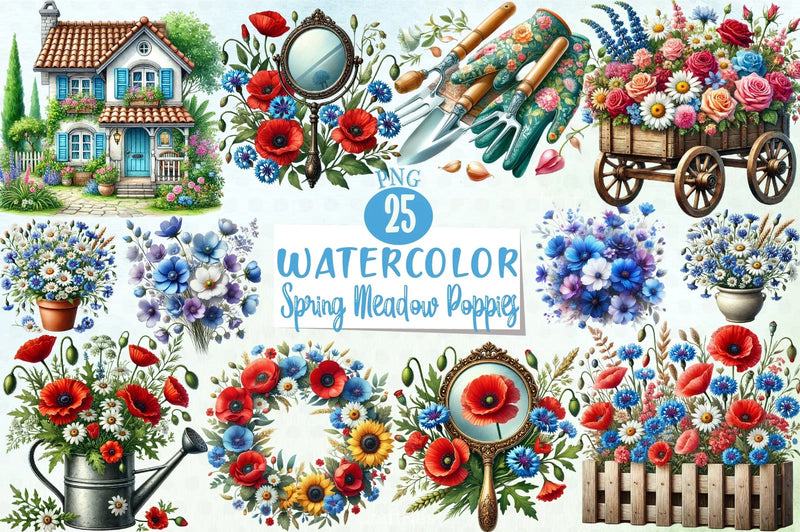 Spring Meadow Poppies Clipart Bundle - CraftNest - Digital Crafting and Art