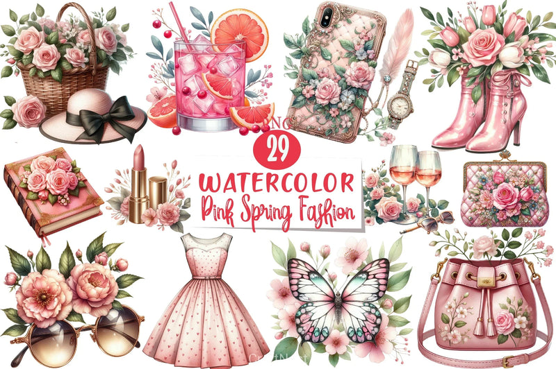 Pink Spring Fashion Clipart Bundle 2 - CraftNest - Digital Crafting and Art