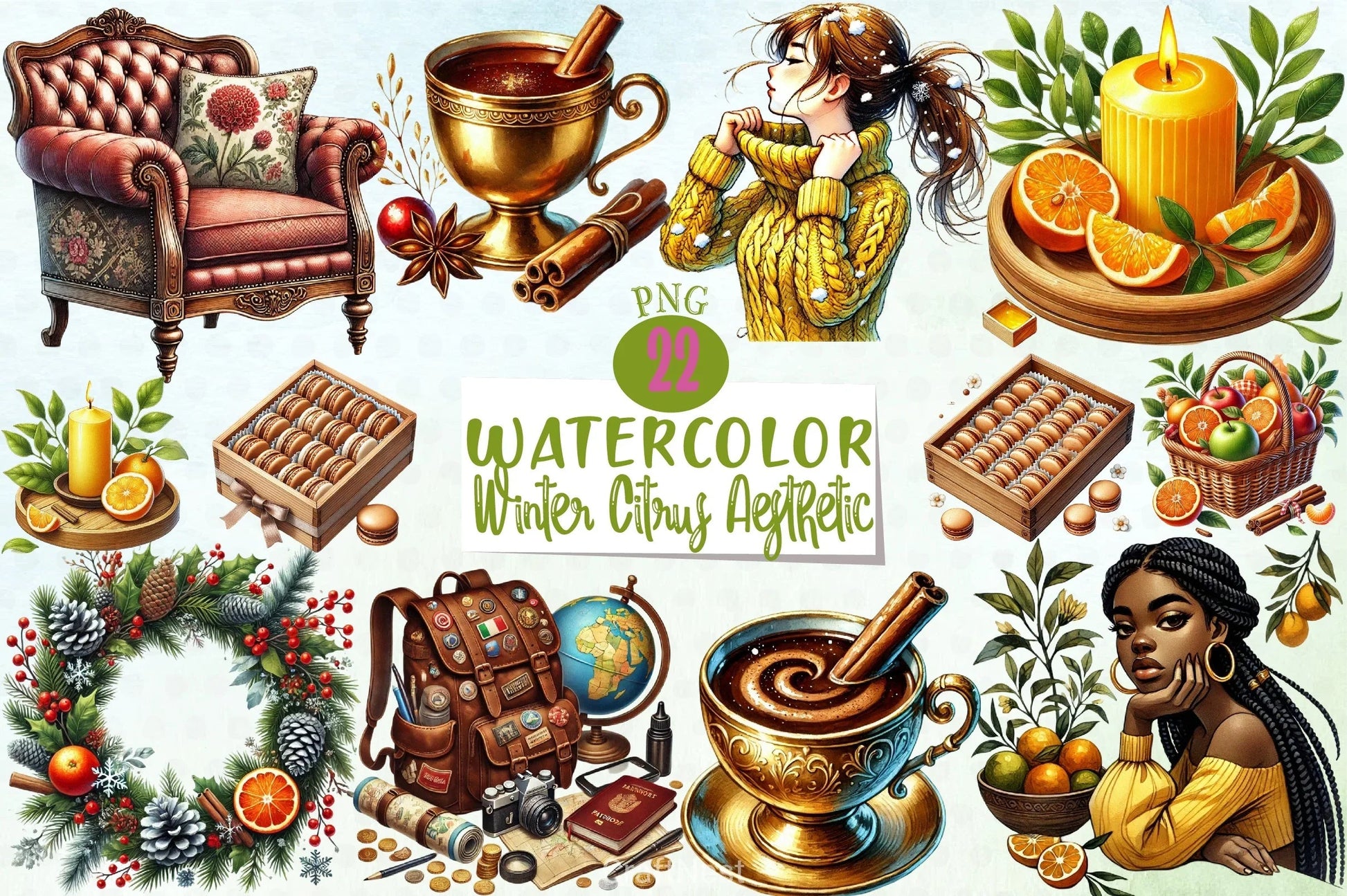 Winter Citrus Clipart Bundle - CraftNest - Digital Crafting and Art