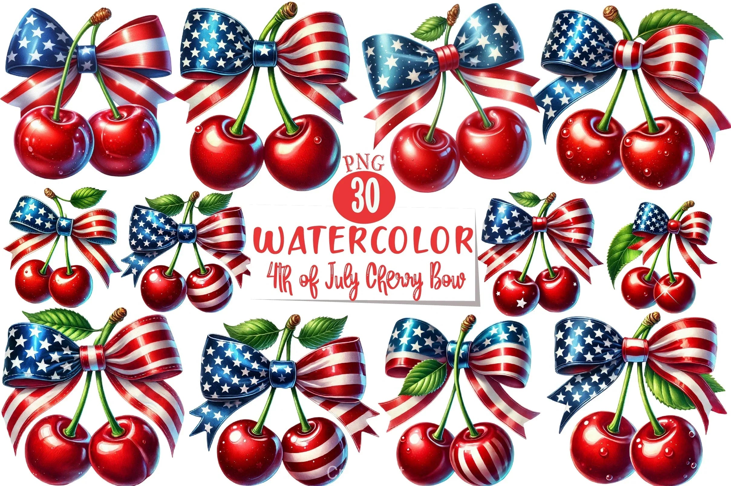 4th of July Cherry Bow Clipart Bundle 4 - CraftNest - Digital Crafting and Art