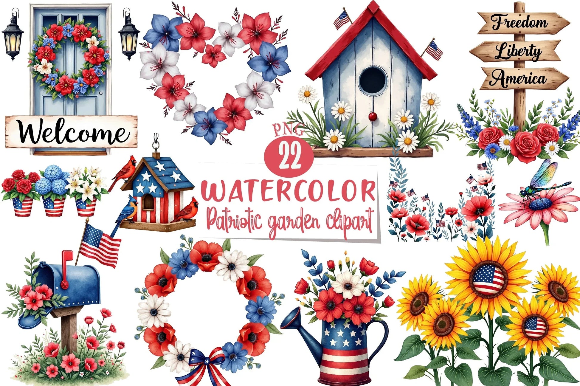 Patriotic Garden Clipart Bundle 3 - CraftNest - Digital Crafting and Art
