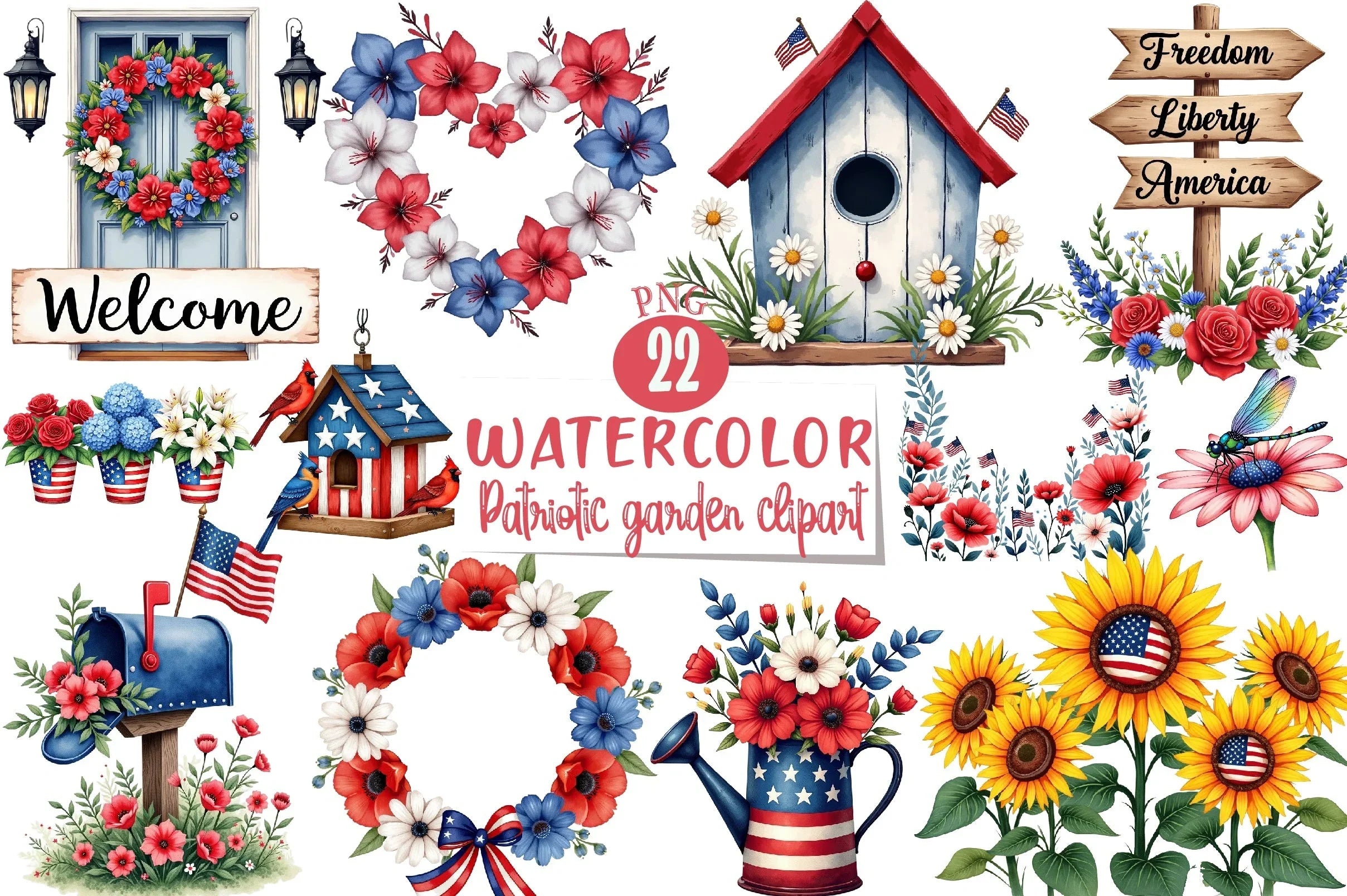 Patriotic Garden Clipart Bundle 3 - CraftNest - Digital Crafting and Art
