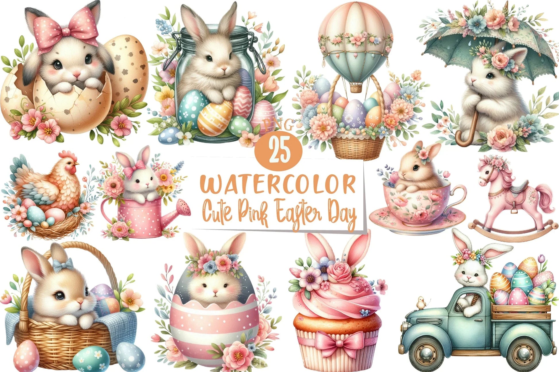 Cute Pink Easter Clipart Bundle 3 - CraftNest - Digital Crafting and Art